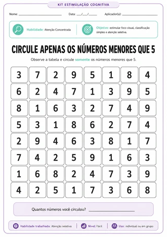 Amostra de atividade de leitura e discriminação visual