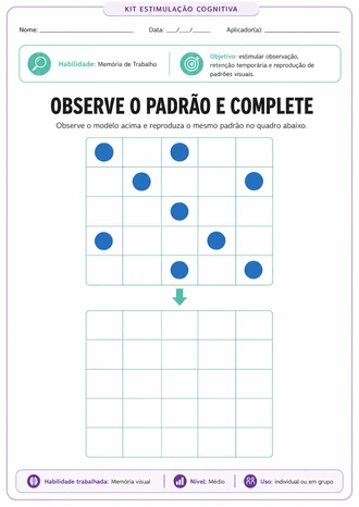 Amostra de atividade de memória de trabalho
