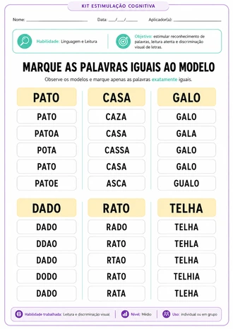 Amostra de atividade de atenção concentrada