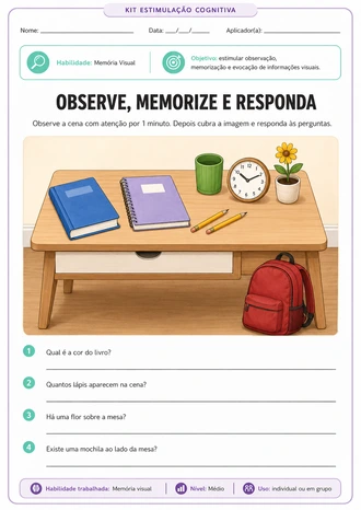 Amostra de atividade de funções executivas