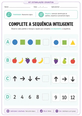 Amostra de atividade de raciocínio lógico