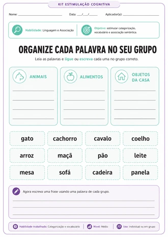 Amostra de atividade de atenção visual